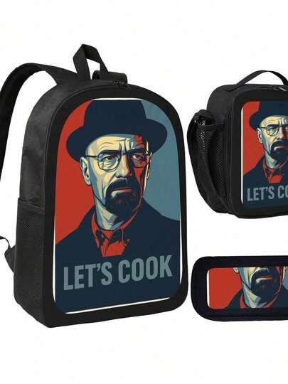 Walter White Let's Cook 3 Piece School Backpack Set With  Box And Pencil Case For Boys Girls Bookbag Casual Daypack Travel Bag