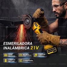 TIANGONG Esmeriladora Angular Inalámbrica Tiangong 21V, 125 mm con Baterías de 4000 mAh y 6 Discos Carcasa de aleación, incluye caja de herramientas - Amarillo - Ver 4