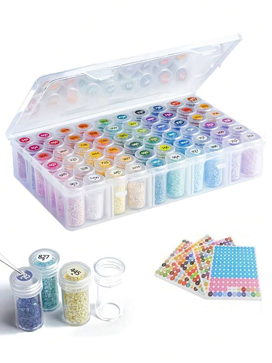 Diamond Painting Storage Box, 60/24 Bottle Capacity, Equipped With 4 Classification Labels, Used For Organizing Diamond Painting Supplies, Including Diamond Painting Tools And Jewelry Bead Assembly Tools, Suitable For Embroidery Storage - A - View 1