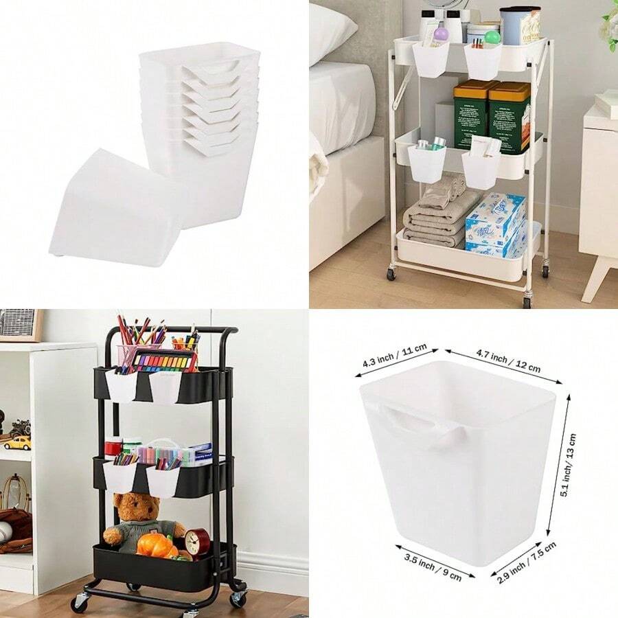 8 Pack Hanging Cup Holders, Multipurpose Rolling Cart Accessories Utility Cart Accessories For Art And Craft Supplies, Space Saving Hanging Storage Basket Pencil Holder Makeup Organizers - White - View 1