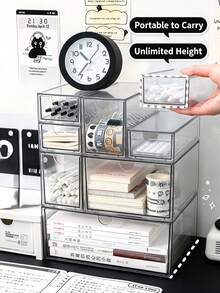 6/4/3/1pc Large Capacity Transparent Desktop Storage Box, Combinable Drawers, Multi-Functional Storage Box, Suitable For Stationery, Pens, Erasers And Desktop Accessories, Suitable For Desk, Office Desk, Dormitory And Desktop Decoration, Cosmetic Storage Box, Stationery Classification Storage Box, Bedroom Decoration, Desktop Organization Essentials - Multicolor - View 5