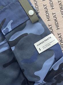 Hidkat Men's Summer/Autumn Camouflage Capri Cargo Pants, Lightweight Multi-Pocket Elastic Waist Drawstring Casual Sports Long Pants For Daily Outdoor - Blue - View 6
