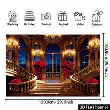 1 Large Staircase Banner, With Branch Chandeliers And Red Flowers, Polyester Textile Background For General Events, Versatile Medieval Palace Theme For Weddings And Photography, No Power Required - Multicolor - View 3
