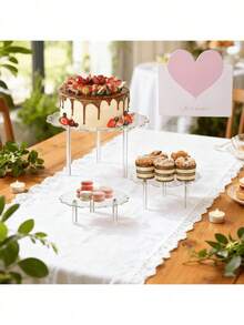 Soporte Redondo para Pastel de Mesa de Postres Decorativo, Estante de Exhibición de Acrílico, Decoración de Cristal Transparente para Cumpleaños y Bodas - Blanco - Ver 4