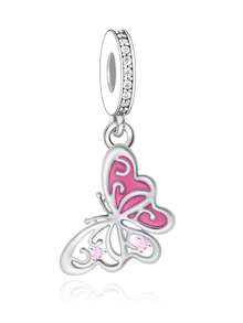 1pc Sweet Girl Colorful Oil Drop Butterfly Pendant Silver Jewelry Beaded Hollow Celtic Knot Rhinestone Glitter Gradient Blue Pink Butterfly Charm Handmade DIY Bracelet Loose Beads Romantic Gift For Girlfriend Best Friend Birthday Anniversary - Multicolor - View 3