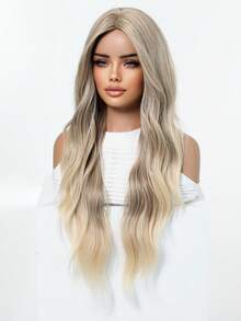 Peluca larga y voluminosa de 28 pulgadas en rosa empolvado, con cabello ondulado y rizado en capas fluidas, raya central natural, cabello sintético suave y sin frizz, gorra suave y flexible, adecuada para actualización de peinado, discoteca, estilo hip-hop, peluca extra larga popular y romántica para mujeres - Dorado - Ver 5