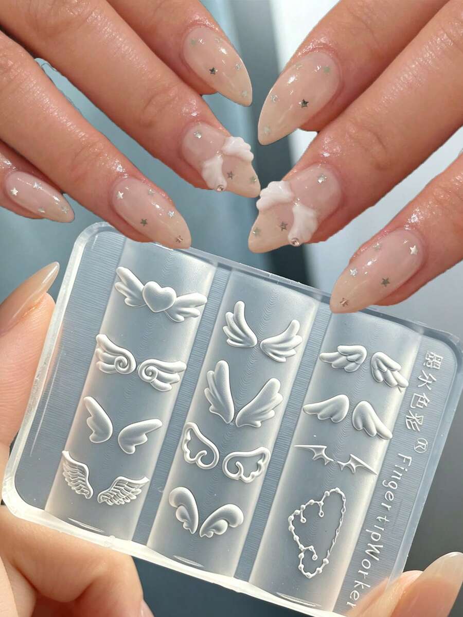 1件 3D天使之翼愛心美甲矽膠模具,迷你愛心翅膀浮雕美甲模板,多尺寸丘比特之翼矽膠模具,DIY樹脂浮雕美甲裝飾用品 - 無色 - 查看 1