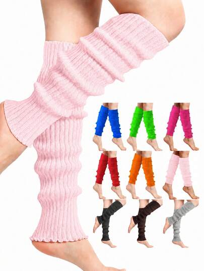 Women's Pink Ribbed Leg Warmers, Slouchy Knit Calf Sleeves With Stretch Fit, Cozy Y2K Streetwear Accessory For Dance, Winter & Casual Layering