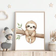 1pc Canvas Framed Baby Room Wall Art Decor, Animal Baby Poster, Sloth, Elephant And Zebra, Cute Baby Room Wall Decoration, Nordic Style, Jungle Theme Wall Decor, Ready To Hang, Suitable For Baby Crib Corner, Unisex Toddler Bedroom, Ideal Gift For Newborn Baptism, Wildlife Children's Room Accent Decor, Children's Room Decoration, Baby Room Poster, Kindergarten Decoration, Playroom Decoration, Gift, Party Decoration - Multicolor - View 7