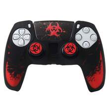 Crimson Bio Hazard Contamination Warning Controller Skin Cover For Playstation 5 Controller, RALAN 1 Controller Protector Case+2 Customised Thumb Grips Caps +Customised Stickers - View 2