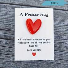 1pc/5pcs/10pcs Red Heart Pocket Hug Card With Resin Heart Charm, Cute Healing Style Encouragement Blessing Mini Card, Gift, Suitable For Family, Friends, Lovers, Colleagues, Valentine's Day, Birthday, Wedding Small Gift - Heart Pocket Hug Card - View 13