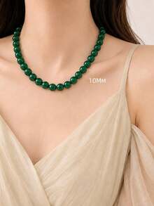 1pc Minimalist Vintage Skin-Flattering Green Beaded Necklace, Elegant Collarbone Chain, Niche Neck Chain, Versatile Styling, Suitable For Women's Daily Wear Or Vacation - Beaded Necklace - View 11