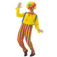 Halloween Adult Unisex Funny Circus Clown Jumpsuit Carnival Party Cosplay Costume Dress Sets Include Wig Nose - Multicolor - View 3