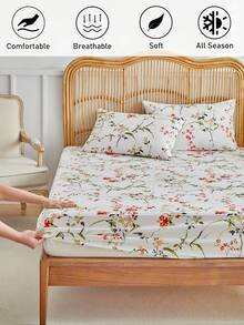 1 pieza Sábana ajustable con estampado floral, protector de colchón de estilo campestre sencillo y fresco de poliéster, suave y transpirable, lavable a máquina, bolsillo profundo, adecuado para todas las estaciones - Multicolor - Ver 2