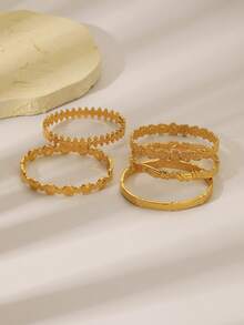 1pc Fashion Stainless Steel Chain Flower Bracelet, Unique Niche Design, Suitable For Daily Wear And Party Events - Gold - View 4