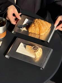 1pc Ins Style Stainless Steel Plate, Premium Cafe Bread Plate, Exquisite Afternoon Tea Dessert Plate, Afternoon Tea Platter - Multicolor - View 4