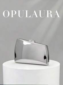 OpulAura 1件裝金色歐美風女款壓克力晚宴手拿包，不對稱方盒設計搭配撞色扣環，適合派對、宴會/婚禮、情人節場合 - 銀色 - 查看 3
