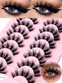 Asiteo 7 Pairs Thick Cat Eye Transparent Band Faux Mink Eyelashes Fluffy Natural Long Soft Volume For Vacation Makeup Extension - Black - View 1