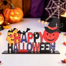 1 pieza/3 piezas Letreros de madera con temática de Halloween, Decoración de escritorio con letras Feliz Halloween & Truco o , Patrón de calabaza, murciélago, castillo, luna y bruja, Decoraciones de Halloween, Decoración de fiesta, Decoración del hogar, Regalo de Halloween, Regalo festivo, Decoración de habitación - Víspera de Todos los Santos - Ver 10
