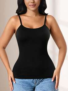 CELILIN Atasan Camisole Bergaris Hitam untuk Wanita, Atasan Tanpa Lengan Model Racerback Slim Fit yang Menawan, Pakaian Dalam Serbaguna untuk Melapisi Pakaian Lain - Hitam - View 6