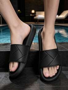 Men's Casual Slippers, Summer Comfortable Lightweight Slides, Round Toe Men's Slippers, Fashionable Outdoor Beach Vacation Pool SPA Leisure Area Sandals For Men - Black - View 5