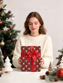 1 Roll Of Christmas Gift Wrapping Paper Featuring Snowman And Christmas Tree Pattern;Perfect For Wrapping Christmas Gifts, Decorating For Christmas Parties, And Holiday Gift-Giving.1 Roll Size: 43 Cm X 300 Cm. - A - View 3