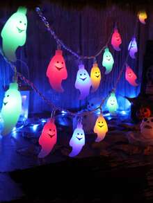 1pc Halloween Ghost Face String Lights, Battery Operated, Smiling Ghost LED Lights, Halloween Decoration, Holiday Party Indoor Wall Decor Lights, Create Spooky Atmosphere - Ghost - View 6