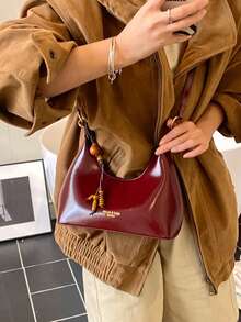 Elegant Retro Exquisite Gentle Atmosphere Crescent Bag With Gourd Pendant Design, Simple And Stylish, Personalized And Niche Design Sense Shoulder Bag - Red - View 4