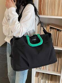 Korean Style Casual Large Capacity Colorblock Dopamine Water-Resistant Minimalist Durable Travel Bag With Luggage Strap Sleeve, Adjustable Wide Long Shoulder Strap, Expandable, Business Trip Short Trip Bag, One Shoulder Crossbody Gym Yoga Bag, Student Dorm Shopping Grocery Mommy Maternity Storage Bag, Fresh Sweet Feminine Versatile Portable Women's Travel Bag - Multicolor - View 12