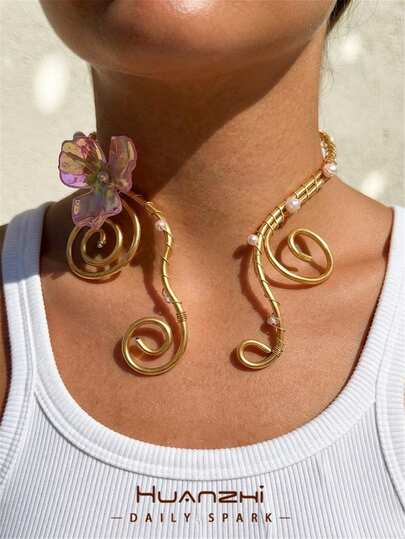 1 Adet Benzersiz Moda Spiral Gökkuşağı İris Ayarlanabilir Kolye, Zarif 3D Sarma Çiçekli Spiral Ayarlanabilir Kolye Aksesuarı, Kadınların Günlük ve Resmi Kullanımı İçin Uygun