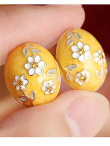 Gmzalx Minimalist Fresh Women's Oval Earrings With Small Flower Drop, Suitable For Daily Commute And Casual Travel - Yellow - View 8