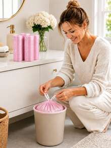 30 Pink Drawstring Trash Bags, Rose Scented Thickened Leak-Proof Garbage Bags, 4-5 Gallon Small Capacity, Durable And Sturdy, Suitable For Bathroom, Kitchen And Daily Home Use - Pink - View 2