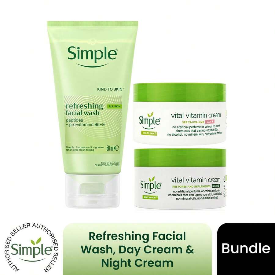 Simple Night Cream + Day Cream + Facial Gel Wash Set - Aloe Vera - View 1