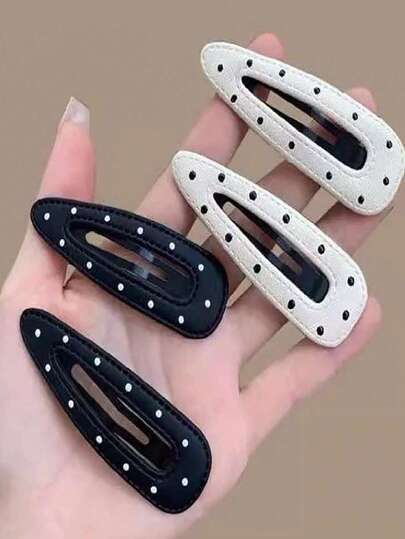 4pcs Vintage Black & White Polka Dot Hair Clips For Women, Forehead Fringe Bangs Clip, Sweet & Cool Spicy BB Hair Clips, Minimalist Side Hair Clips Hair Accessories