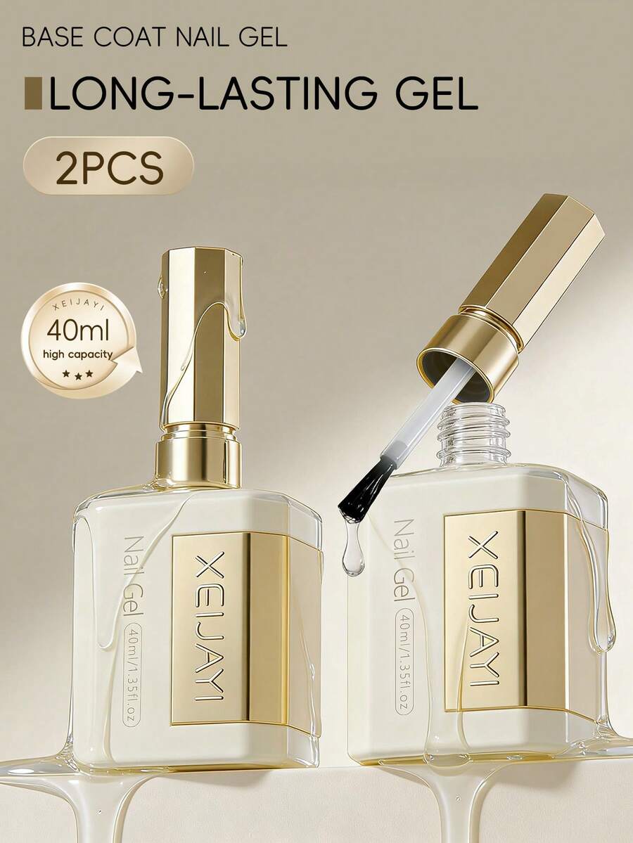 2 Botol 40ml Base Layer Gel Polish Kuku, Minyak Dasar Ekstensi Gel yang Diperkuat, Kuku Gel UV LED yang Dapat Direndam - 2pcs - View 1