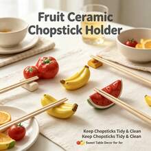 Set Of 3 Cute Fruit Shaped Ceramic Chopstick Rest, Tomato Banana Watermelon Design Chopstick Holder, Adorable Table Decor Kitchen Utensil Rest For Home Dining Restaurant Use - View 1