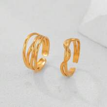 2pcs/Set Multi-Layer Line Stainless Steel Open Ring Set, Women's Stackable Rings, Suitable For Gifts - 2-piece Set - View 6