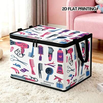 1-Piece Foldable Zippered Storage Box - Large Capacity Storage Box, Personalized 3D Hairdresser-Themed Gift, High-End Style Print, Perfect For Travel, Packing, Clothing, Pants, Bedding, Storage, Laundry, Or Holidays.