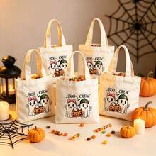 1/5/10pcs Cute Pumpkin Ghost Skeleton Bat Spider Black Cat Little Devil Lantern Pattern Halloween Theme Reusable Fabric Tote Shopping Bags Trick Or Treat Bags, Small Batch Multi-Piece Set Trick Or Treat Bags Storage Bags, Essential Halloween Shopping Gift Packaging Bags, Suitable For Christmas Decoration Indoor Outdoor Yard Garden Lawn Entrance Small Gifts, Essential Halloween Party Small Gift Storage Bags Gift Bags - Multicolor - View 37