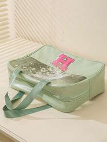 2/1pc Transparent PVC Material Toiletry Bag, Letter Makeup Bag, With Embroidered Letters, Waterproof Travel Toiletry Bag, With Letter Zipper Makeup Storage Bag, Cosmetic Organizer Bag, Portable Travel Makeup Bag, Suitable For Travel Toiletries - Green - View 6