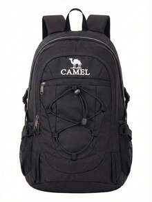 CAMEL CROWN 大容量輕量化後背包，休閒旅行包，大學生書包，戶外登山與攀岩背包 - 純黑 - 查看 6