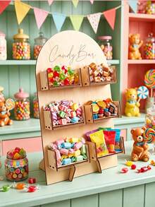 1 Set Arched Wooden Candy Storage Rack, Non-Food Contact, Multi-Layer Snack Candy Chocolate Display Stand, Storage Box, Birthday Party Tabletop Centerpiece Decoration, Suitable For Halloween Party, Christmas Party, Back To School Season, Wedding Bridal Party Tabletop Decoration, Anniversary Party Decoration Stand, For Storage Only; Not For Food Contact. - Multicolor - View 2