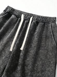 Men's Summer Lightweight Solid Color Washed Sports Shorts, Casual Loose Drawstring Waist Beach Shorts With Pockets - Black - View 3