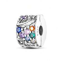 1pc S925 Sterling Silver Spacer Bead With Snap Clasp, Original Starry Sky, Feather And Wave Embossed Design, Inlaid With Multi-Color Cubic Zirconia, Gold And Silver Dual Color Options, Comes With Gift Box, Anti-Slip Positioning Design, Suitable For Bracelet, Used For Handmade DIY Jewelry Making And Gift Wearing - Multicolor - View 14