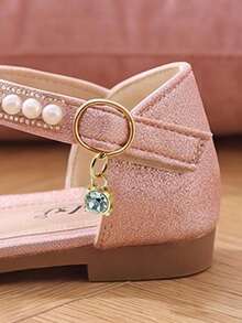 1 Pair Girls Pink Rhinestone Closed Toe Princess Sandals, Rabbit Colorful Beads Bow + Pearl Strap, Adjustable Gold Rhinestone Buckle, Non-Slip Thin Flat Sole, Breathable Lightweight Summer Shoes, Suitable For Toddlers.Kids Daily.Party.Wedding.Travel Wear - Pink - View 6