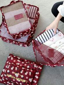6pcs Travel Storage Bag Set, Lightweight Luggage Organizer, Fashionable Large Capacity Storage Bag, Luggage Sorting Bag, Durable Polyester Fiber Sorting Storage Bag, Zipper Closure - Suitable For Clothing, Shoes, Cosmetics, Underwear, Etc., Save Luggage Space - Multicolor - View 7