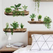 Exquisite Green Plant Wall Sticker Set (3pcs), PVC Glitter Potted Plant Shelf Stickers, Removable Waterproof Self-Adhesive Decoration, Suitable For Office, Lounge, Dorm, Classroom, Library, Home Decor - F040 - View 4