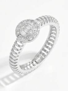 1 pieza Anillo elegante y exquisito de plata de ley 925 con circonita, diseño redondo hueco, para mujer, regalo de fiesta - redondo - Ver 6