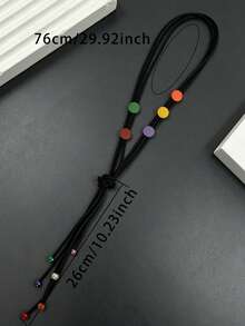 MARLIWOO 1pc Handmade Knotted Long Necklace, Fashion Bohemian Style Jewelry, Color Block Multicolor Beaded Tassel Y-Shaped Necklace - Colorful - View 6