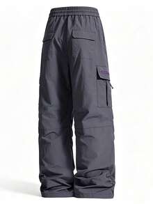 NBCT 女款戶外工作寬腿長褲，彈性抽繩腰頭、側面多拉鍊與大口袋設計，百搭休閒直筒長褲，適合露營與登山 - 灰色 - 查看 4